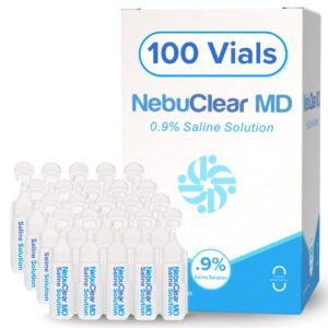 NebuClear MD - 0.9% Saline Solution for Nebulizer to Moisturize Airways - Sodium Chloride 0.9% for Ear, Nose & Nasal Cleanse for Adults and All Ages - 500ml / 16.91 fl oz - in 100 vials