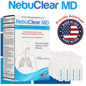 NebuClear MD – ONLY OTC Approved Nebulizer Inhalation OTC Drug, USA Made, Supports Respiratory Relief for Mild and Intermittent Asthma, Unit Dose Vials, Non-Prescription Formula, 40 Vials