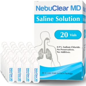 NebuClear MD | 20 Vials | 0.9% Saline Solution to Moisturize Airways | Proudly American | Sodium Chloride 0.9% for Ear, Nose & Nasal Cleanse for All Ages | 100ml / 3.89 fl oz